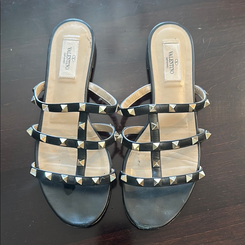 Valentino Black Rockstud Sandals with Pyramid Studs